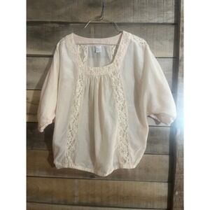 Peer Tee Inc Sheer Lace Trim Blouse Top Cream Boho Lightweight M